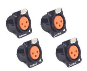 devinal xlr female jack 3 pin - chassis panel mount jacks d series size, black metal housing - fits series d pattern holes audio studio connector - 4 pack