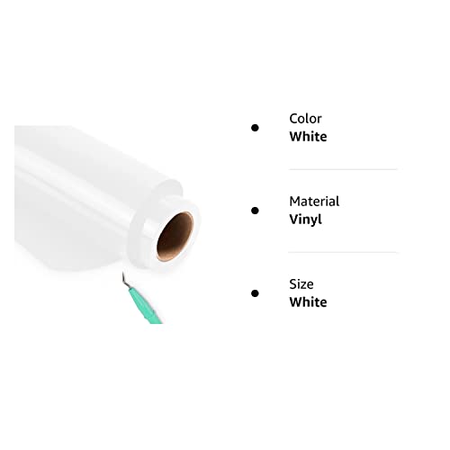 HTVRONT White Iron on Vinyl Roll - 12" x 25ft Heat Transfer Vinyl, Clothing Heavy Duty White HTV Vinyl, Easy Cutting & Weeding