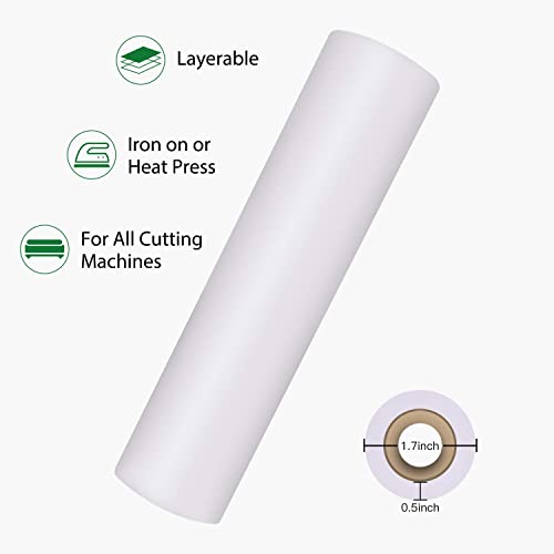 HTVRONT White Iron on Vinyl Roll - 12" x 25ft Heat Transfer Vinyl, Clothing Heavy Duty White HTV Vinyl, Easy Cutting & Weeding