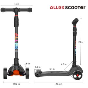 Allek Kick Scooter B02, Lean 'N Glide Scooter with Extra Wide PU Light-Up Wheels and 4 Adjustable Heights for Children from 3-12yrs (Black)