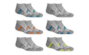 fruit of the loom boys' 6 pack no show eveyday active socks (large (shoe size: 3-9), grey)