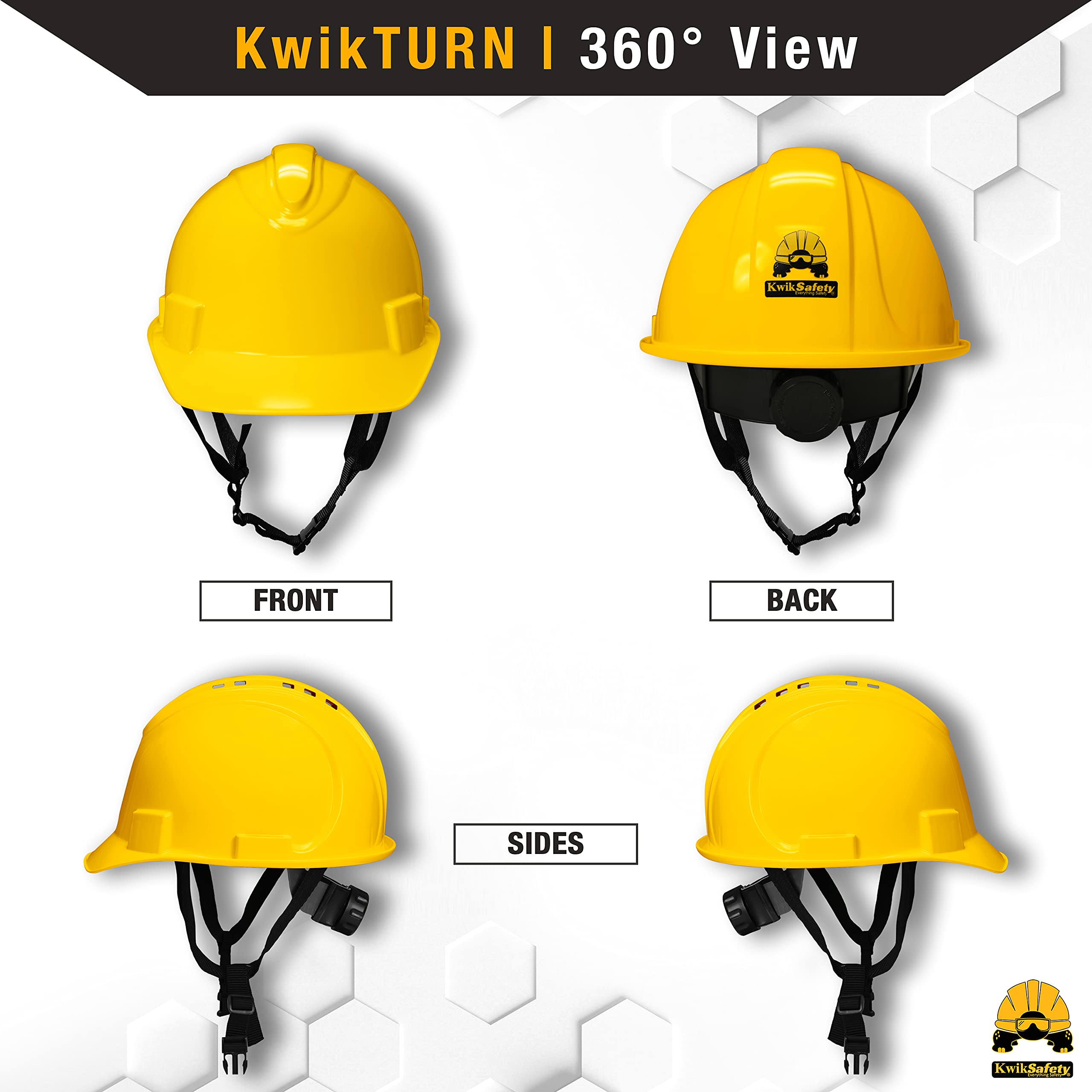 KwikSafety - Charlotte, NC - Turtle Shell Hard Hat Type 1 Class C ANSI OSHA Standard Cap Style (One Size FITS Most) 10 Vents + Free Sweatband & Earplugs Construction Safety Helmet Lightweight/Yellow