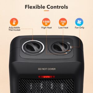 Portable Electric Space Heater - 1500W/750W Ceramic Room Heater with Tip Over and Overheat Protection, 200 Square Feet Fast Heating for Indoor Desk Office Floor, Black