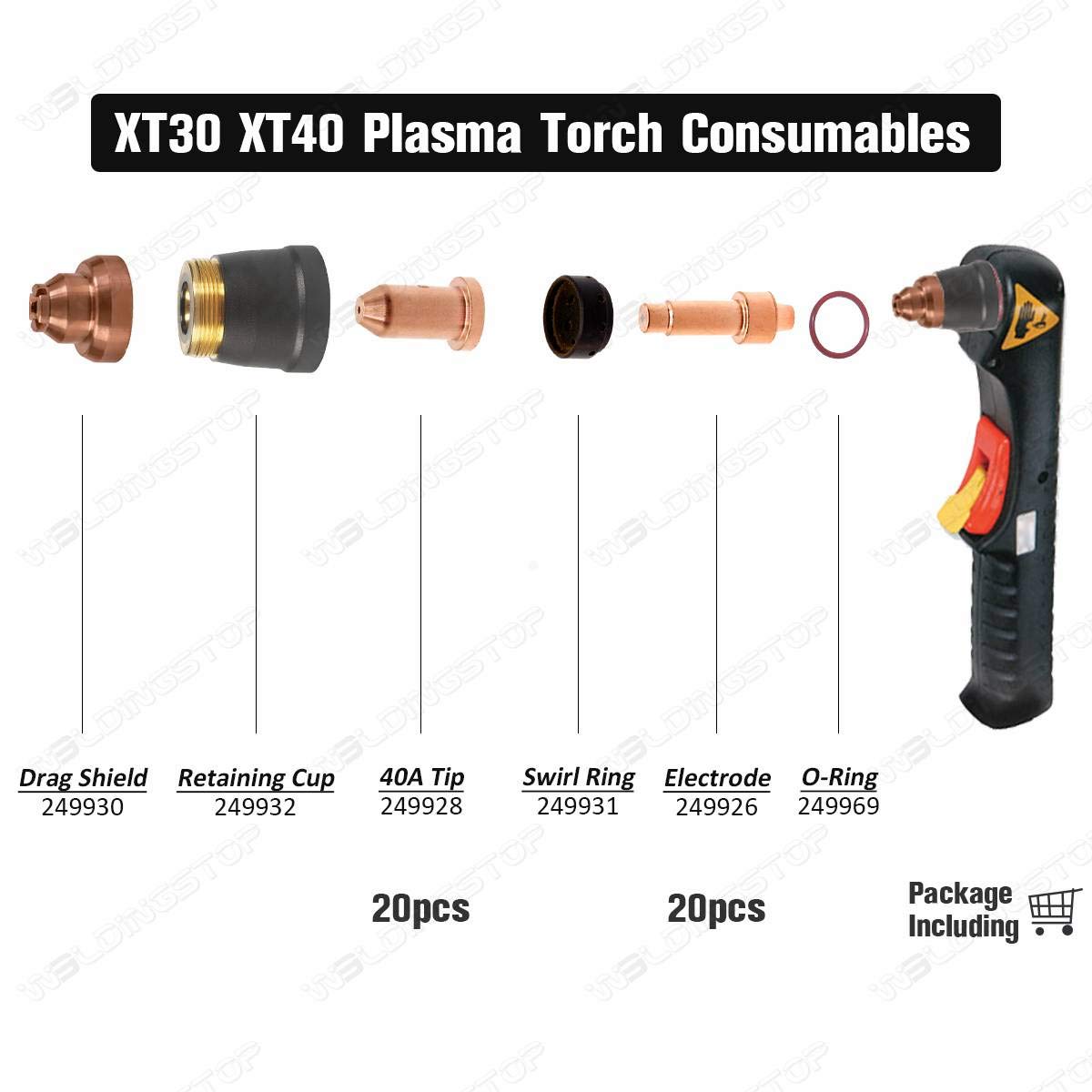 249928 Tip 40A Nozzle fit Miller XT30 XT40 Torch 375 625 X-TREME Plasma Cutter Consumables Replacement PK-40