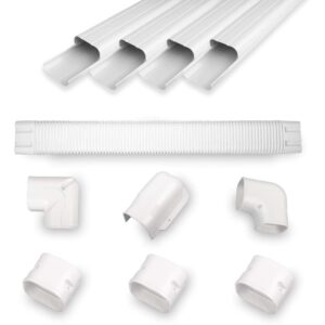 mooitek 4" 16.5ft pvc decorative line set cover kit for ductless mini split air conditioners heat pump system and central ac(total length 16.5ft), white