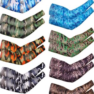 Bememo 8 Pairs UV Sun Protection Arm Sleeves Cooling Anti Slip Tattoo Cover Sleeves with Thumb Holes for Men Women(Camouflage)