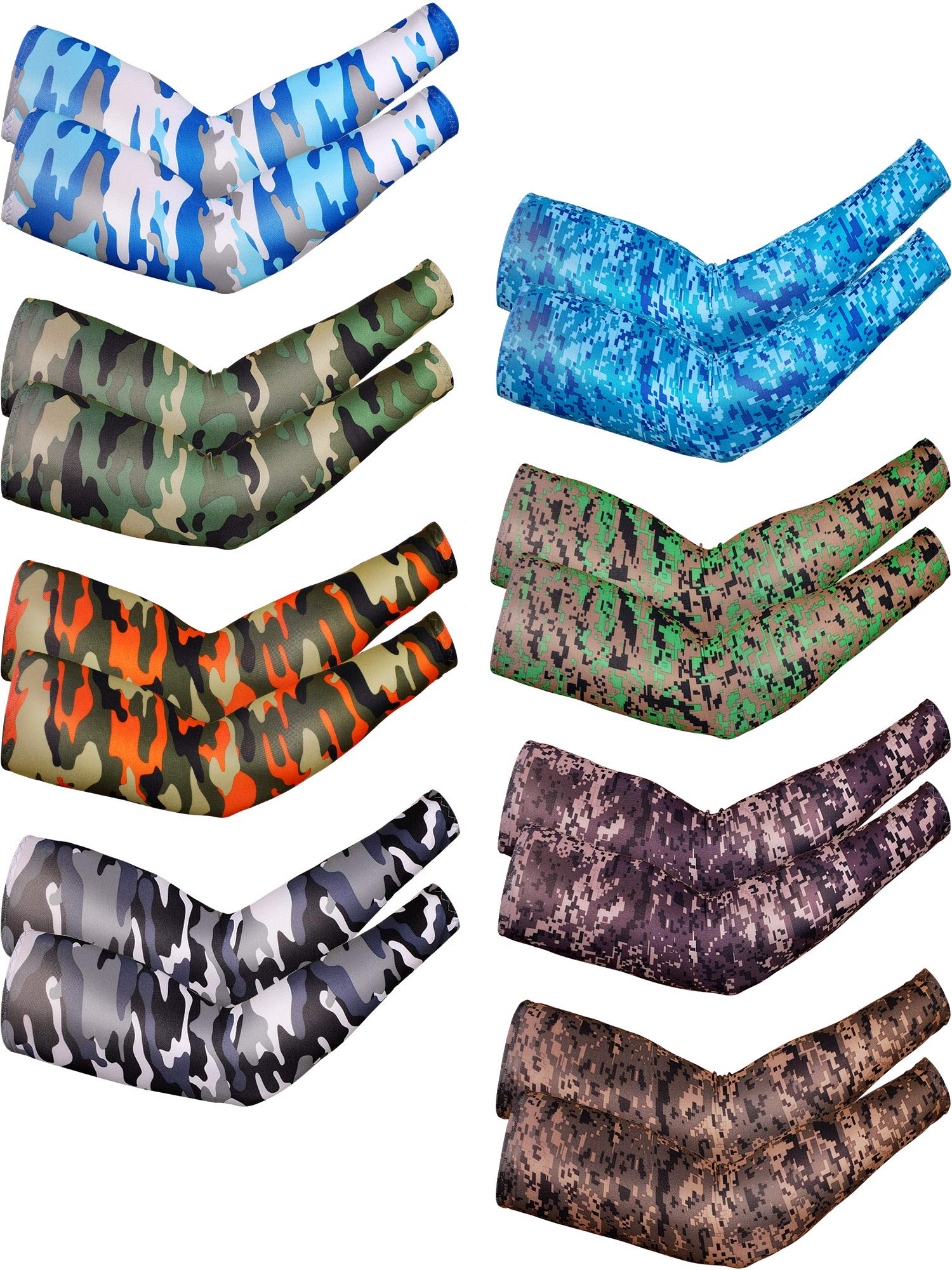 Bememo 8 Pairs UV Sun Protection Arm Sleeves Cooling Anti Slip Tattoo Cover Sleeves with Thumb Holes for Men Women(Camouflage)