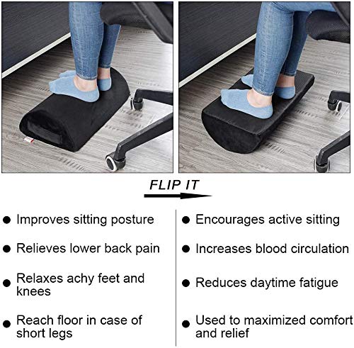 Ergonomic Foot Rest Cushion Under Desk with High Rebound Ergonomic Foam Non-Slip Half-Cylinder Footstool Footrest Ottoman for Home Office Desk Airplane Travel (Black)