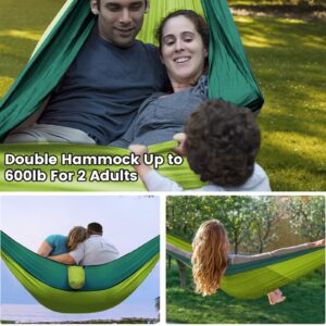 Portable Double Camping Hammock,2 Person Nylon Parachute Hammock with Mos-Quito Net Outdoor Hammocks Tent with Waterproof Rainfly Awning for Outdoors Camping Backpacking Hiking Travel