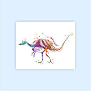 Dignovel Studios Unframed (Set of 6) 8X10 T Rex Stegosaurus Triceratops Pterodactylus Parasaurolophus Spinosaurus Watercolor Dinosaur Skeleton Nursery Decor dnc2