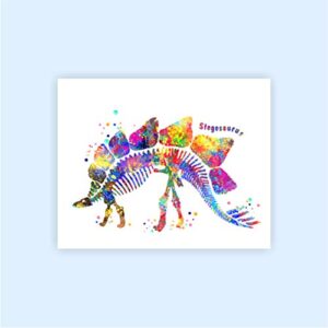 Dignovel Studios Unframed (Set of 6) 8X10 T Rex Stegosaurus Triceratops Pterodactylus Parasaurolophus Spinosaurus Watercolor Dinosaur Skeleton Nursery Decor dnc2