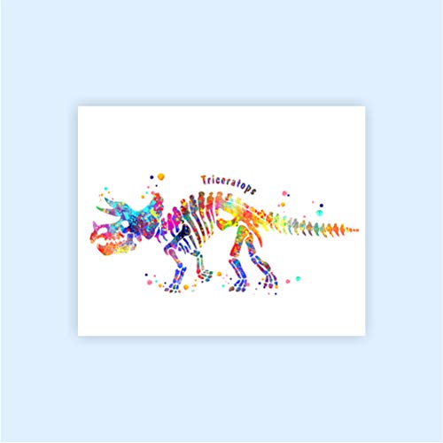 Dignovel Studios Unframed (Set of 6) 8X10 T Rex Stegosaurus Triceratops Pterodactylus Parasaurolophus Spinosaurus Watercolor Dinosaur Skeleton Nursery Decor dnc2