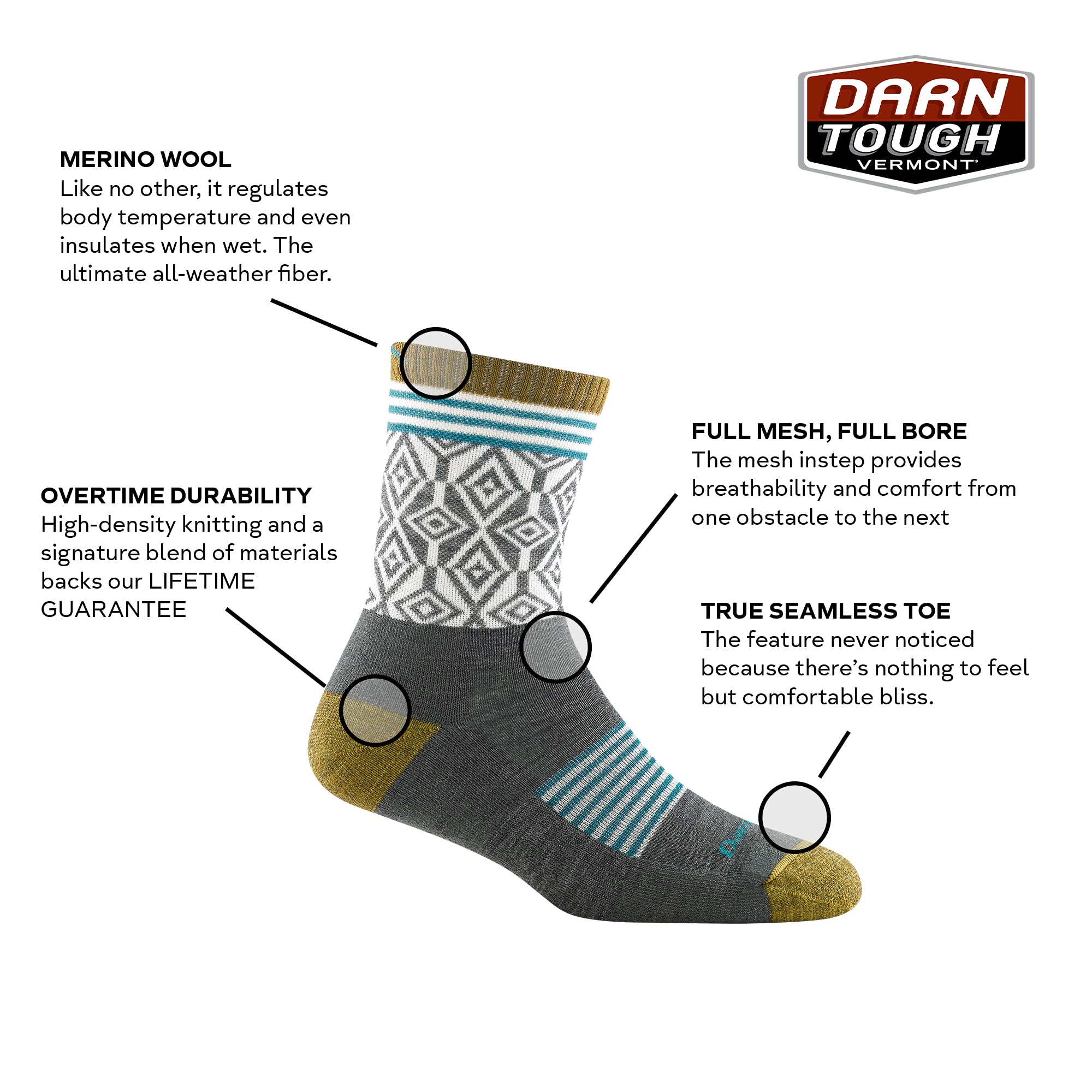 Darn Tough Women's Sobo Micro Crew Lightweight Hiking Sock (Style 1977) - Gray, Large