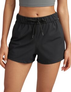 crz yoga stretch shorts for women work casual 2.5'' - athletic shorts with pockets for workout travel hiking golf black medium