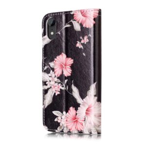 JanCalm Compatible with iPhone XR Case, Floral Pattern Premium PU Leather for iPhone XR Wallet Case [Card/Cash Slots] Stand Flip Cover Protective for iPhone XR (Black/Flower)