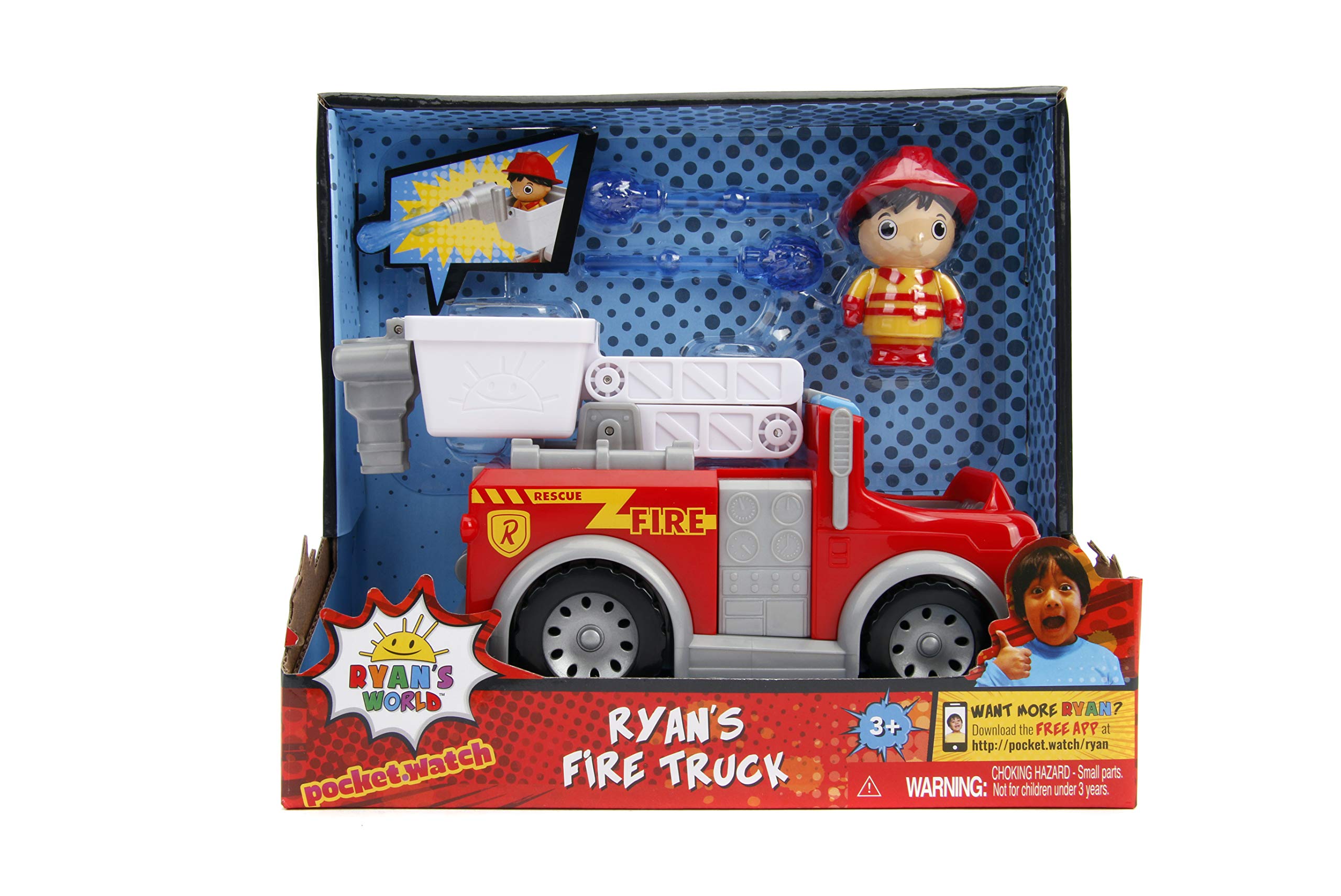 Jada Toys Ryan's World Fire Truck with Ryan Figure, 6" Feature Vehicle Red