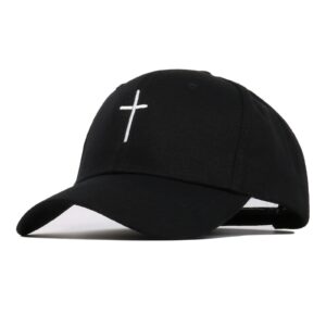 Cross Embroidery Baseball Cap,Adjustable Structured Dad Hat for Men Women Sun Hat (Black-1)