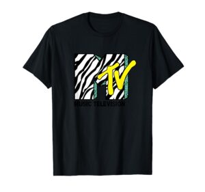 mtv logo with zebra treatment with yellow color fill t-shirt