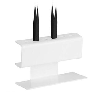 tweezers stand holder, tweezers organizer storage rack acrylic plastic holder for tweezers scraper shears tools ideal make up accessories tweezer holder (white)