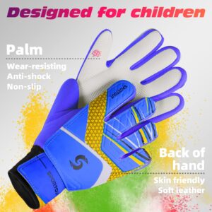 Sportout Kids Goalkeeper Gloves, Soccer Gloves with Double Wrist Protection and Non-Slip Wear Resistant Latex Material to Prevent Injuries (Blue, Size 5 Suitable for 5 to 8 Years Old)