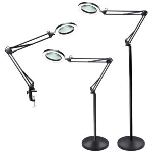 psiven magnifying glass floor lamp, dimmable led magnifying lamp with clamp - 12w, 3 lighting modes, 5 diopter, height adjustable - super bright floor lamp with magnifier for reading, craft, task