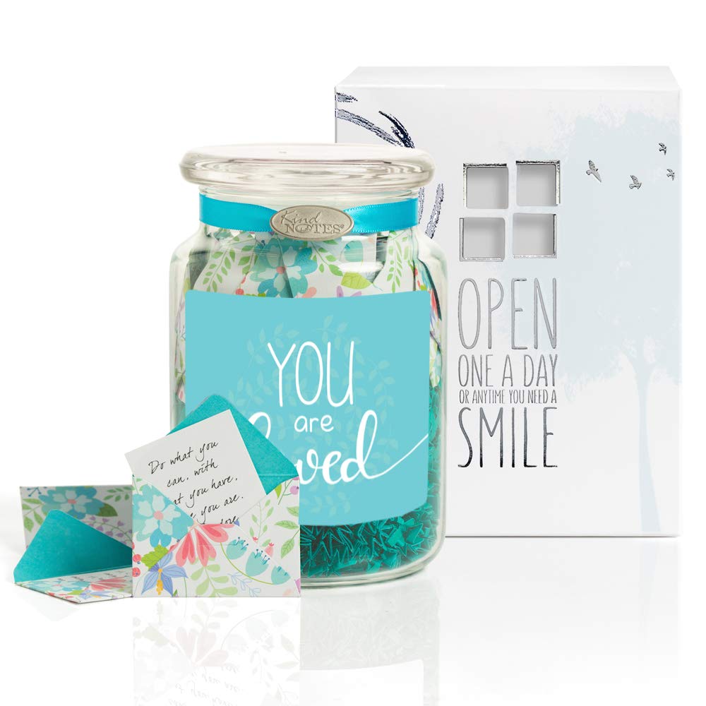 KindNotes Glass Keepsake Gift Jar with Birthday Messages - Fresh Cut Floral You are Loved Design