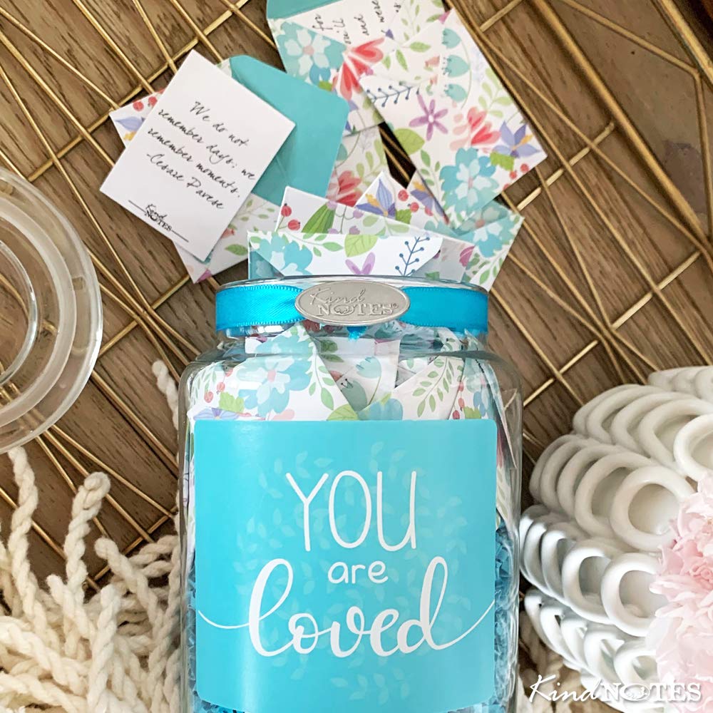 KindNotes Glass Keepsake Gift Jar with Birthday Messages - Fresh Cut Floral You are Loved Design