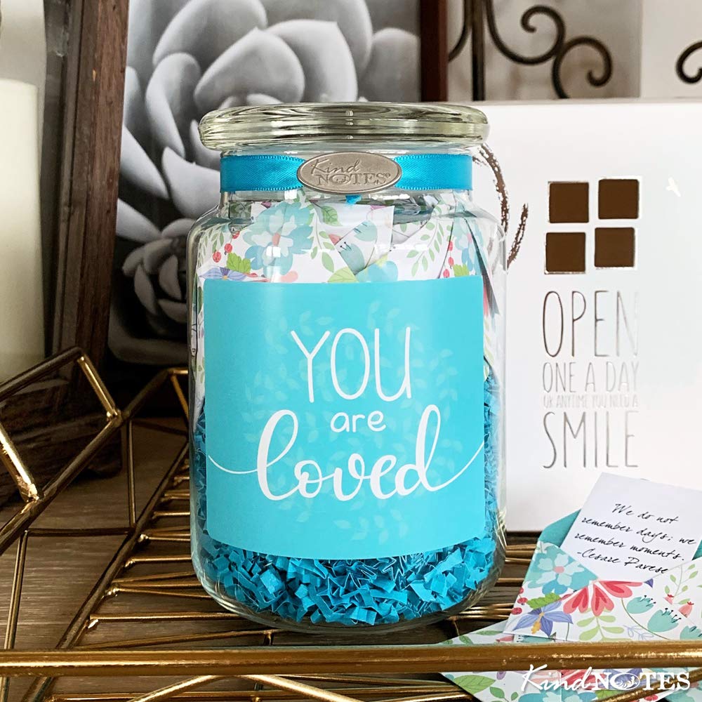 KindNotes Glass Keepsake Gift Jar with Birthday Messages - Fresh Cut Floral You are Loved Design