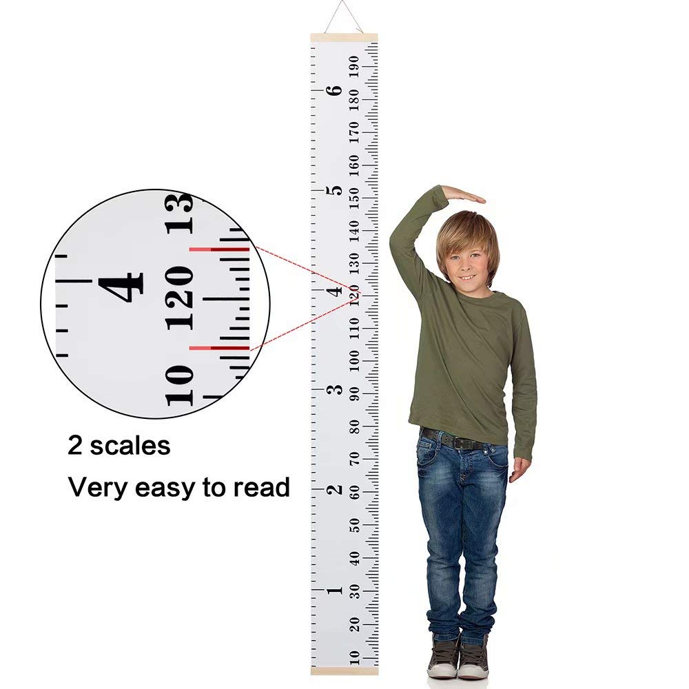 Smlper Growth Chart for Kids,Child Height Chart Ruler for Wall,Wood Frame Fabric Canvas Height Measurement Ruler for Kids Nursery Room,Removable Wall Decor 79"x7.9"