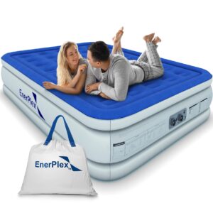 enerplex queen air mattress with built-in pump - 16 inch double height inflatable mattress for camping, home & portable travel - durable blow up bed with dual pump - easy to inflate/quick set up﻿