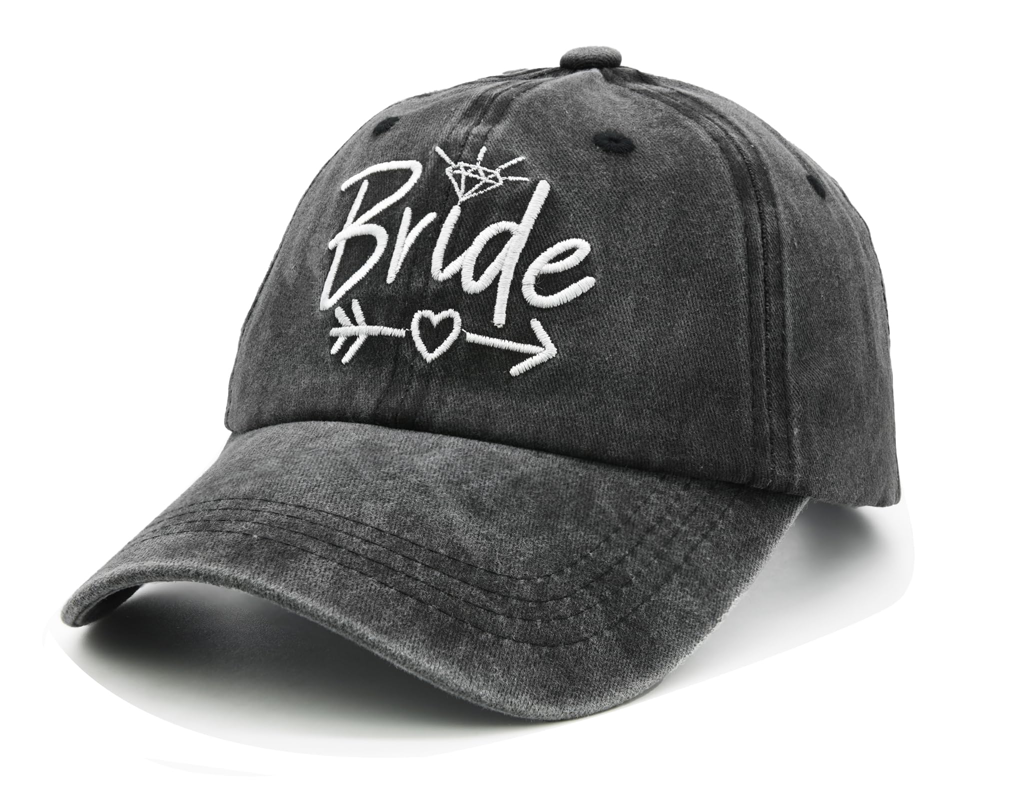 LOKIDVE Bride Baseball Cap Embroidered Washed Cotton Denim Hat for Wedding Party Black
