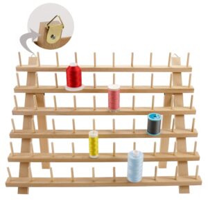 new brothread 60 spools wooden thread rack/thread holder organizer with hanging hooks for embroidery quilting and sewing threads