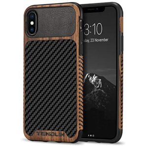 tendlin iphone x, xs wood grain carbon fiber leather slim case - red sandalwood