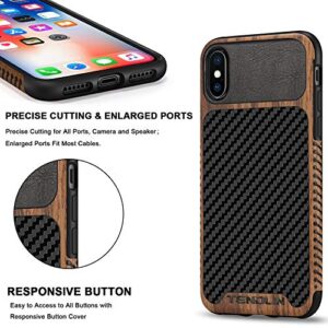 TENDLIN iPhone X, XS Wood Grain Carbon Fiber Leather Slim Case - Red Sandalwood