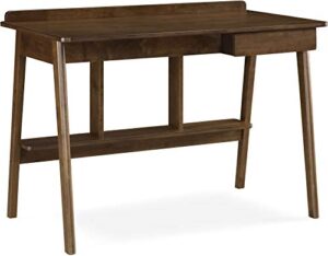 finch darren home office drawer mid century accent desk, 43 inch wide simple modern study table, walnut brown