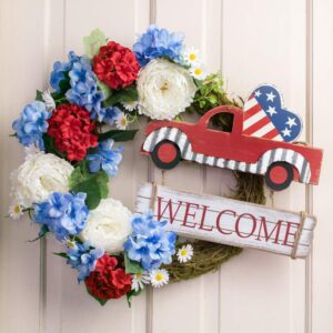 Patriotic Truck Sign for Wreath - 14" x 13", USA, Red, White and Blue, 4th of July, Front Door Decor, Porch, Home, Kitchen, Patio, Decoration, Christmas, President's Day, Memorial Day