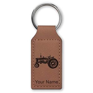 lasergram rectangle keychain, old farm tractor, personalized engraving included (dark brown)