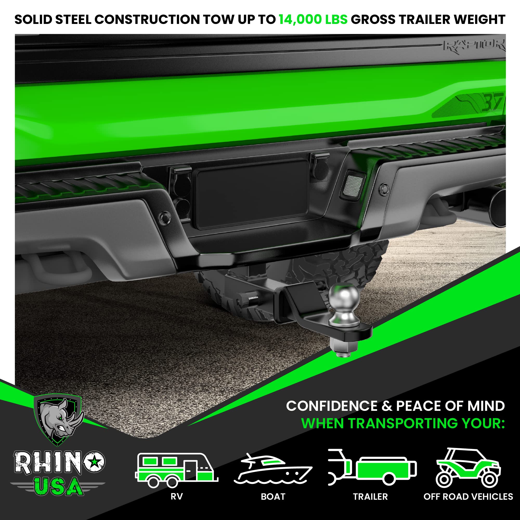 Rhino USA Trailer Hitch Pin - Patented 5/8" Locking Receiver Hitch Pins for Class III IV Hitches - Weatherproof Anti-Theft Lockable Pin with Dust, Mud & Gunk Protection - Used to Tow Truck, Boat, Bike