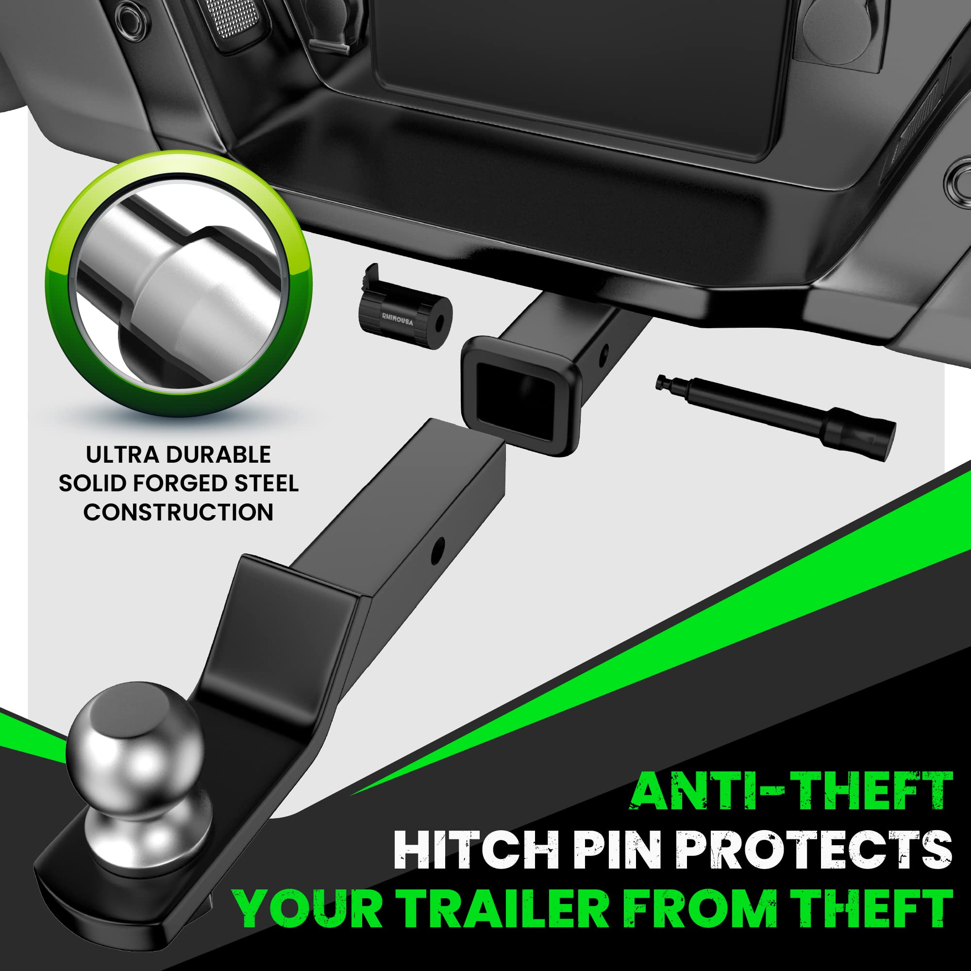 Rhino USA Trailer Hitch Pin - Patented 5/8" Locking Receiver Hitch Pins for Class III IV Hitches - Weatherproof Anti-Theft Lockable Pin with Dust, Mud & Gunk Protection - Used to Tow Truck, Boat, Bike