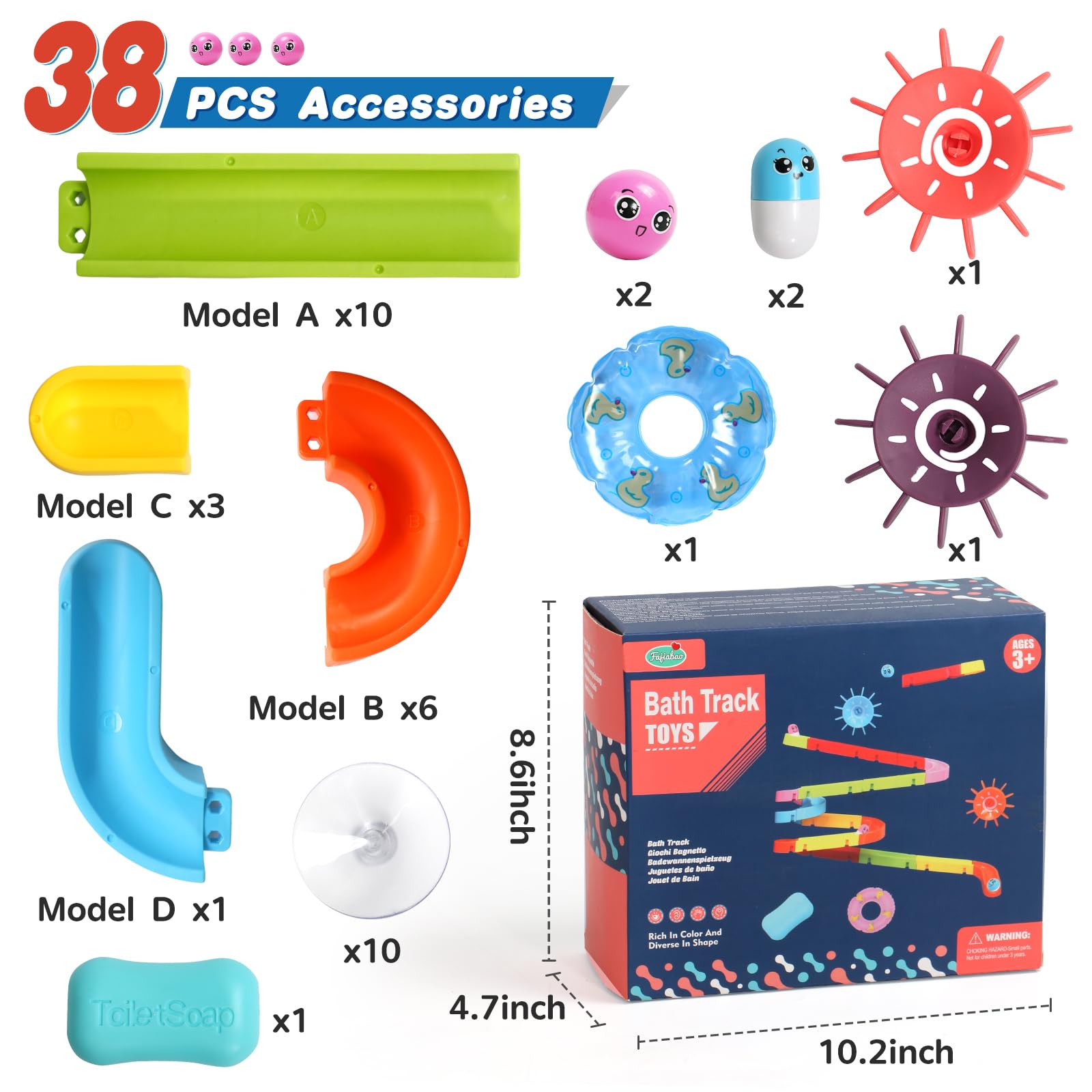 Bath Toys for Kids Ages 3-4-8 Toddler Bathtub Toys Slippery Slide Track DIY Mold Free Shower Toddler Toys with Suction Cups Birthday Gift for Boys Girls Bath Time Ages 3 4 5 6 7 8(38PCS)