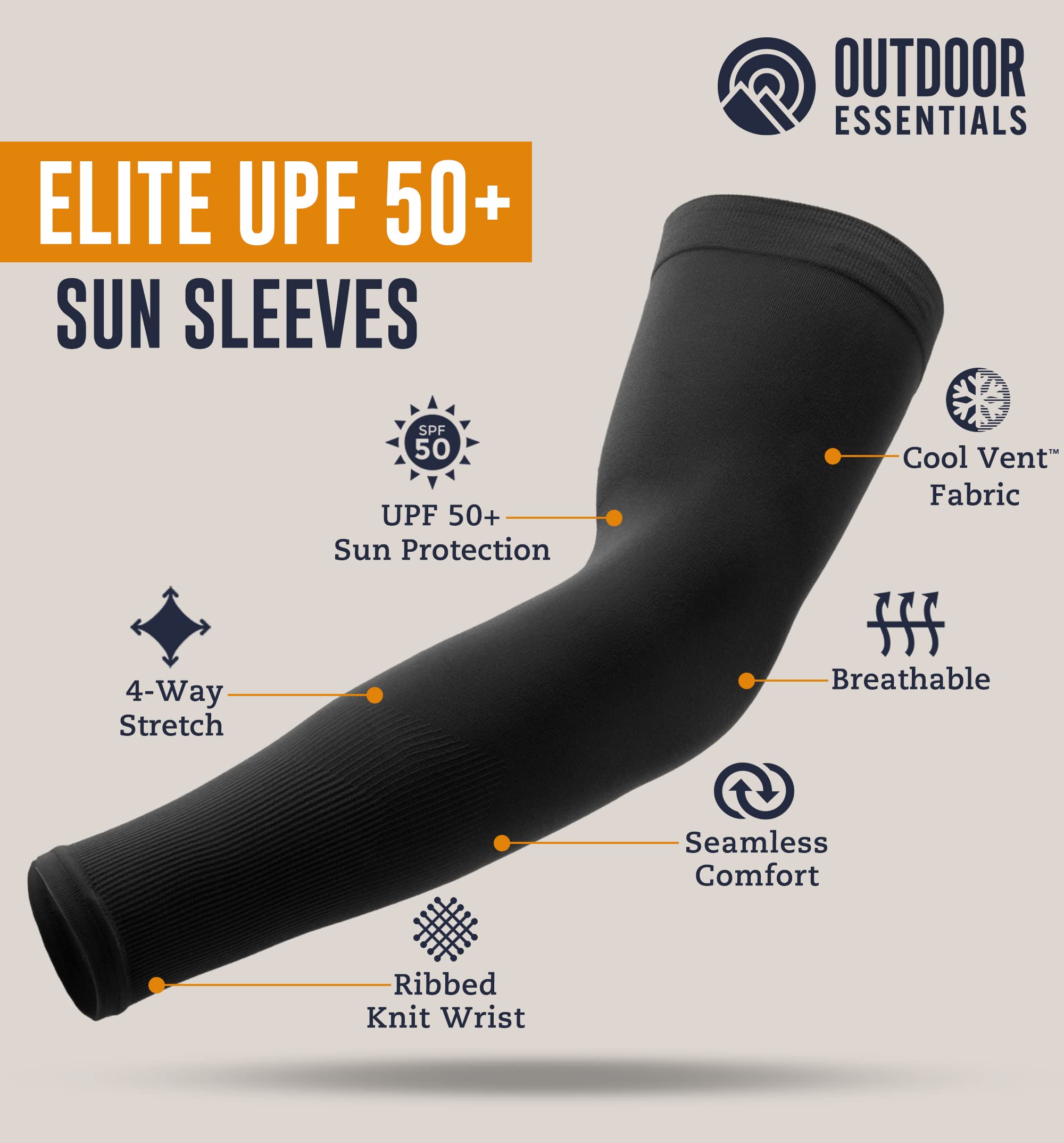 OutdoorEssentials UV Sun Protection Arm Sleeves - Compression Arm Sleeve, UV Arm Sleeves for Men,Women - Sports Cooling Sleeves, Baseball, Golf