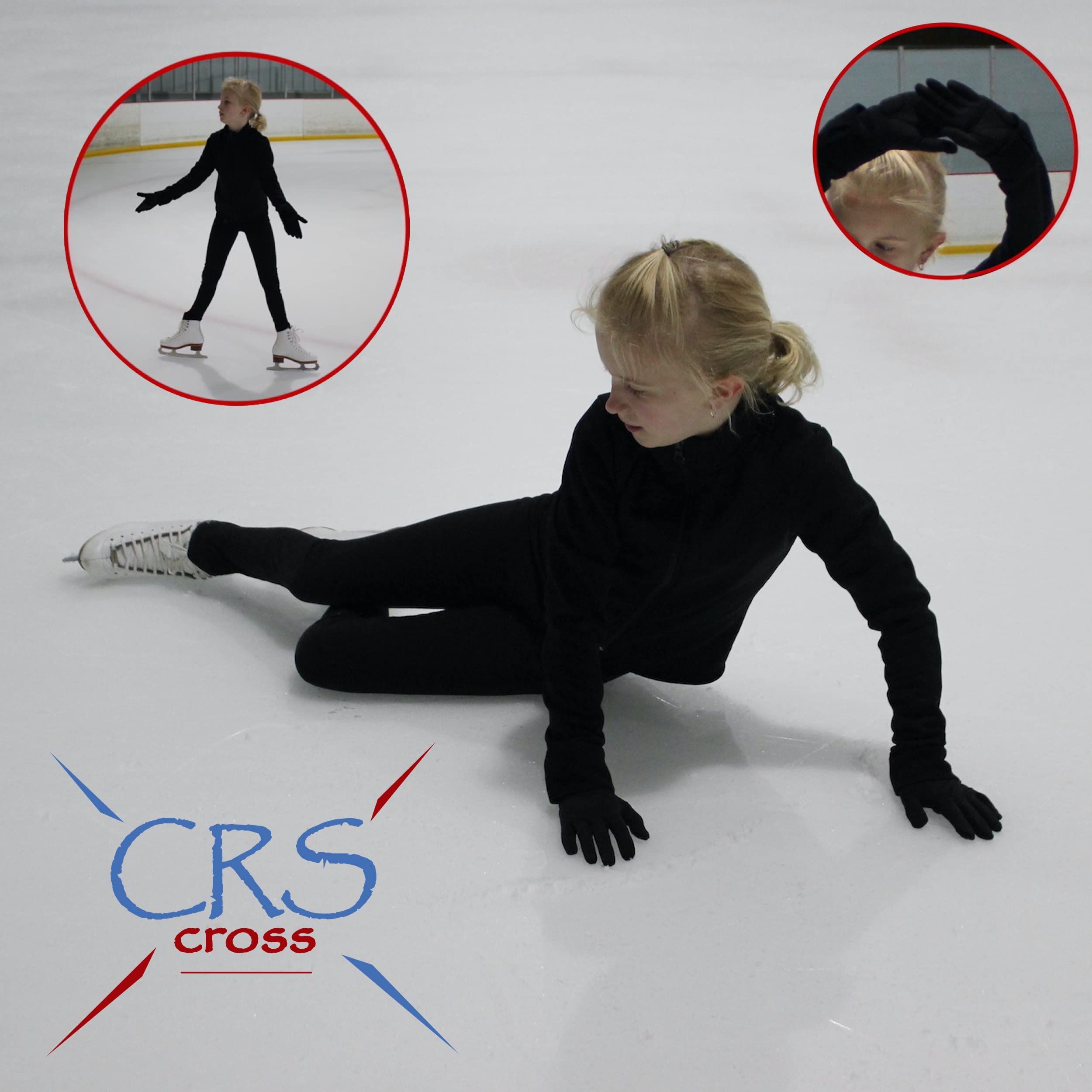 CRS Cross Padded Skating Gloves - Warm Padded Protection for Ice Skating Practice, Figure Skating Testing, Dance Competition, Roller Skating and Cheer. (Black, Youth Small- Toddler)