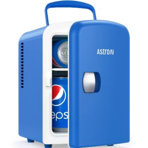 AstroAI Mini Fridge, 4 Liter/6 Can AC/DC Portable Thermoelectric Cooler Refrigerators for Skincare, Beverage, Food, Home, Office and Car, ETL Listed (Blue)