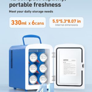 AstroAI Mini Fridge, 4 Liter/6 Can AC/DC Portable Thermoelectric Cooler Refrigerators for Skincare, Beverage, Food, Home, Office and Car, ETL Listed (Blue)