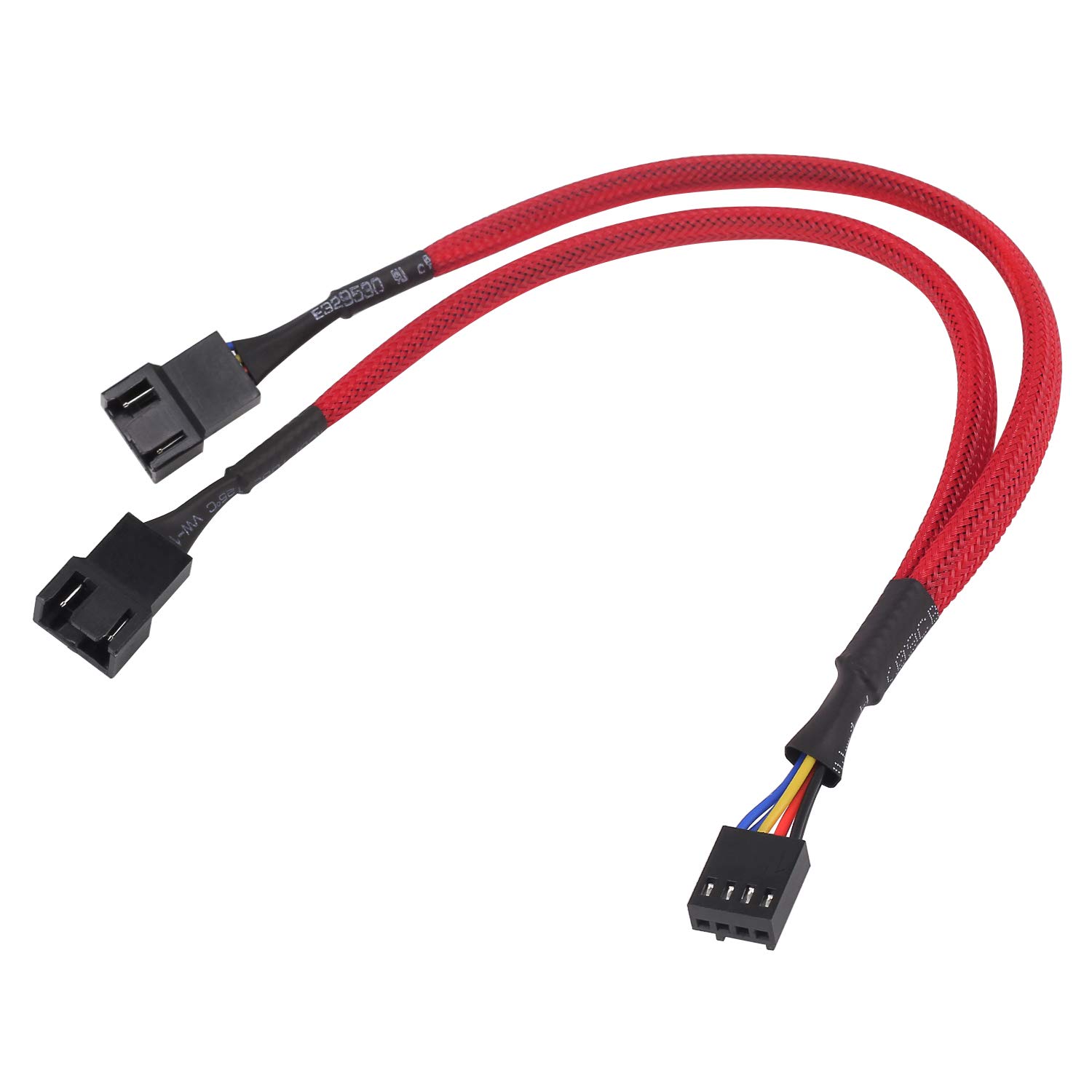 PWM Fan Splitter Cable, Yeebline 3 Pack Sleeved Braided Computer PC Fan Power Extension Cable 4 Pin Y Splitter 1 to 2 Converter (Red)