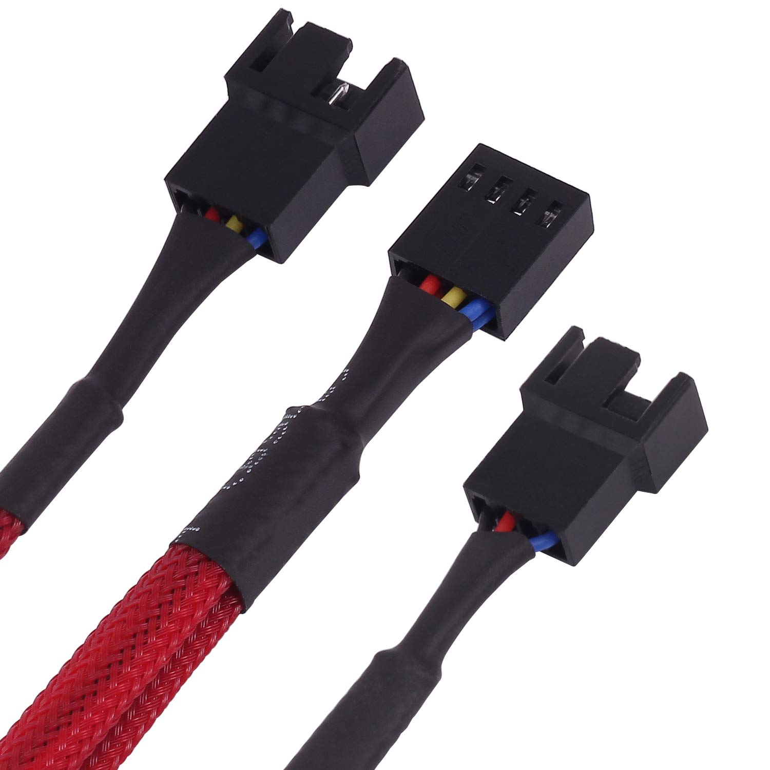 PWM Fan Splitter Cable, Yeebline 3 Pack Sleeved Braided Computer PC Fan Power Extension Cable 4 Pin Y Splitter 1 to 2 Converter (Red)