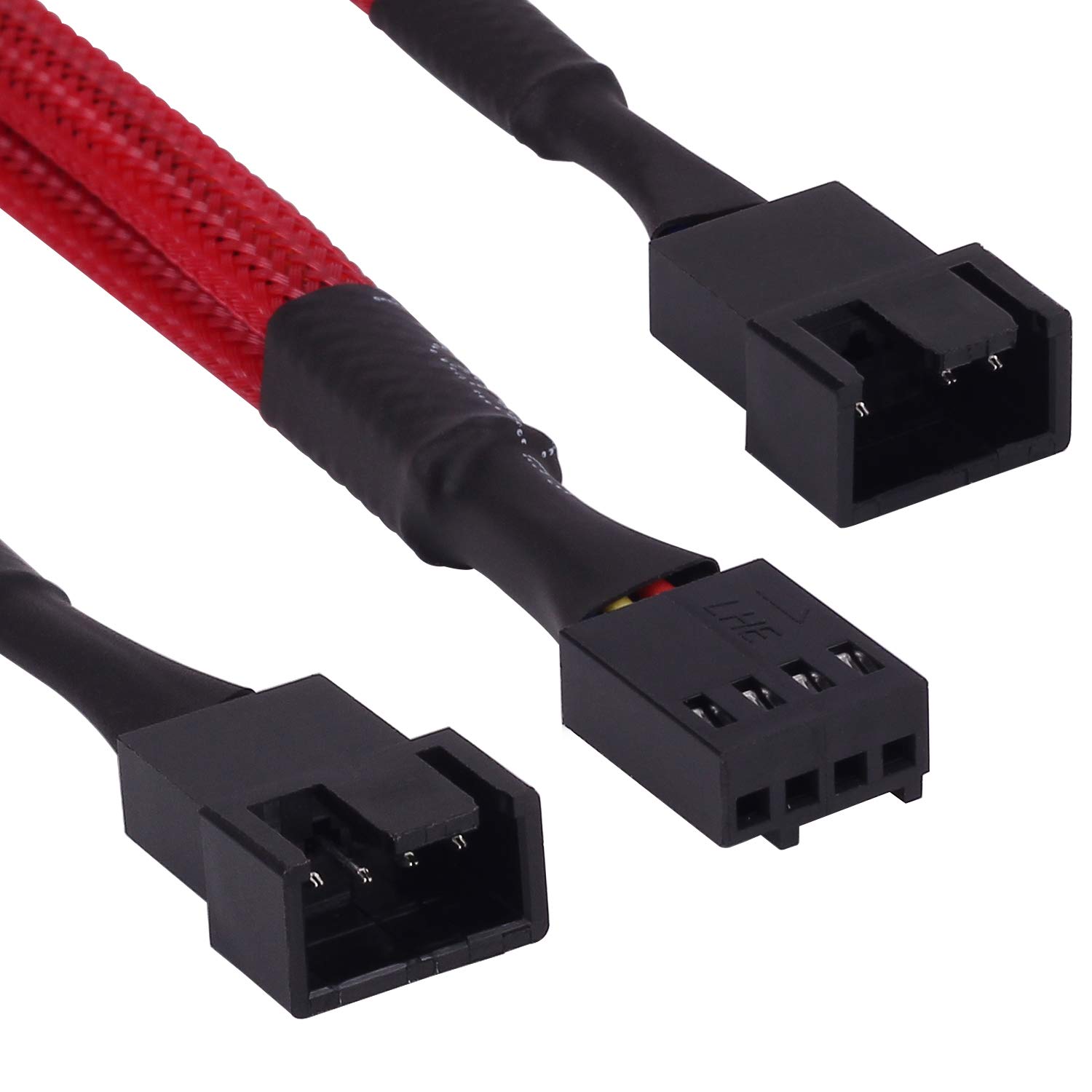 PWM Fan Splitter Cable, Yeebline 3 Pack Sleeved Braided Computer PC Fan Power Extension Cable 4 Pin Y Splitter 1 to 2 Converter (Red)