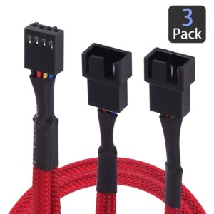 PWM Fan Splitter Cable, Yeebline 3 Pack Sleeved Braided Computer PC Fan Power Extension Cable 4 Pin Y Splitter 1 to 2 Converter (Red)