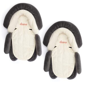 diono cuddle soft pack of 2 baby head neck body support pillows for newborn baby super soft car seat insert cushion, perfect for infant car seats, convertible car seats, strollers, gray