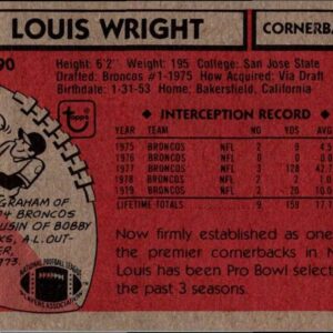 1980 Topps #90 Louis Wright Denver Broncos NFL Football Card NM-MT